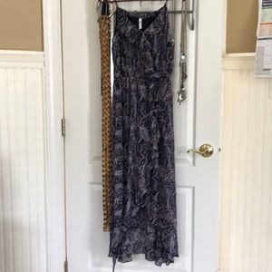 NWOT blue and purple printed ruffle, faux wrap